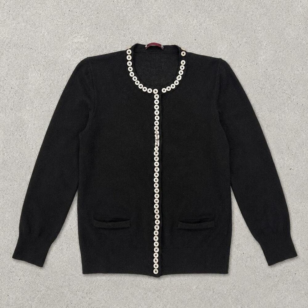 Alexander McQueen 100% Cashmere Cardigan Black Button Trim Italy Sweater Size L - Picture 2 of 6